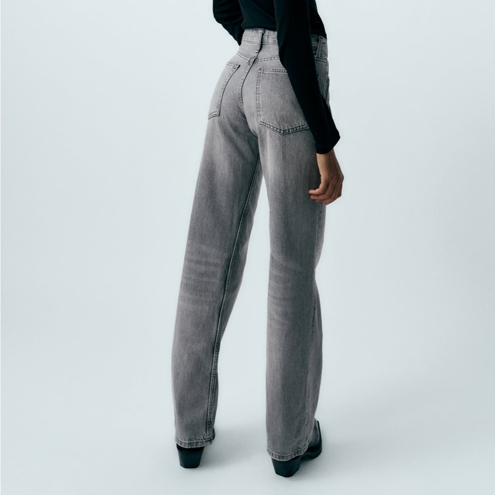 Zara full length TRF mid-rise wide leg jeans - grey